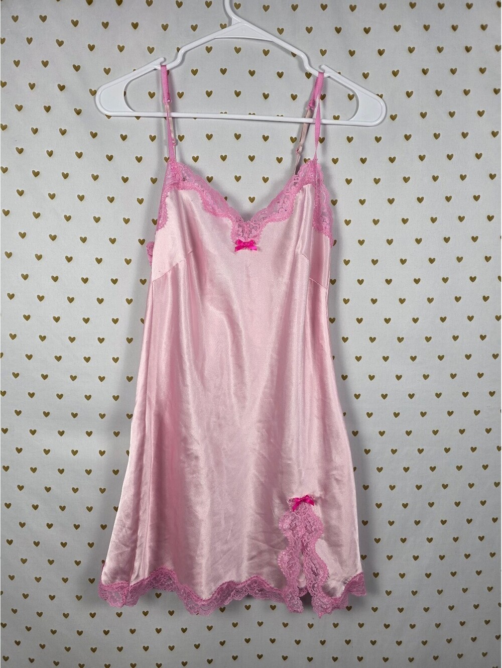 Victorias Secret Pink Satin Slip Dress Silky Nightie Chemise Lingerie Dress XS